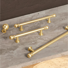 Load image into Gallery viewer, 3.78&quot;, 5&quot;, 7.55&quot; Brushed Brass &amp; Shiny Gold Knobs &amp; Pulls | Cabinet, Dresser, Drawer &amp; Kitchen Cupboard Handles
