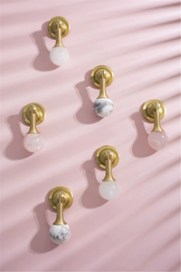 Crystal Stone & Brass Knobs, Pulls & Handles (Pink, White, Clear) | Ball Drop Design for Dresser, Drawer & Cabinet Door Hardware