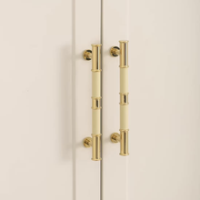 Load image into Gallery viewer, 5&quot;-7.55&quot; Deep Blue Green Leather, Brass &amp; Cream Knobs, Pulls &amp; Handles | Kitchen, Cabinet, Drawer, Cupboard, Wardrobe &amp; Closet Hardware

