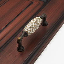 Load image into Gallery viewer, 96mm Ceramic Brass Handles Pulls Knobs - Brown White Vintage Rural Chic Cabinet Hardware
