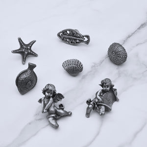 Antique Silver Ocean Themed Cabinet Knobs | Angel, Fish, Sea Urchin, Starfish & Shell Animal Drawer Knobs | Art Decor Gift Knobs