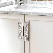 Load image into Gallery viewer, 3.78&quot;, 5&quot;, 7.56&quot; Gold Square &amp; Brushed Nickel Knobs | Art Decor Crater &amp; Semicircle Drawer Handles, Cabinet &amp; Gorgeous Hardware
