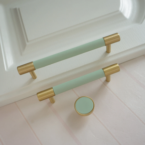 3.78", 5", 8.8" Solid Brass Cabinet Handles | Colorful Light Green Dresser & Drawer Knobs, Wardrobe & Kitchen Cupboard Pulls, Hardware