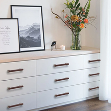 Load image into Gallery viewer, 3.78&quot;-10&quot; Black Leather &amp; Dark Brown Handles, Pulls &amp; Knobs | Cabinet, Drawer &amp; Cupboard Hardware
