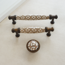 Load image into Gallery viewer, 3.78&quot;, 5.0&quot; (96mm) Ceramic Kitchen Handles | Brown, White &amp; Brass Vintage Rural Chic Drawer &amp; Cabinet Pulls, Dresser Knobs
