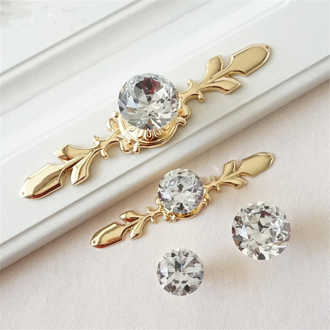Gold Clear Glass & Crystal Drawer Knobs | Rhinestone Cabinet Door Handles with Back Plate | Dresser & Furniture Hardware