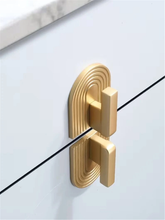 Load image into Gallery viewer, Track Design Brushed Brass Drawer Pulls | Unique Kitchen Cabinet &amp; Wardrobe Cupboard Handles, Dresser Knobs, Pulls
