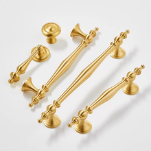 Load image into Gallery viewer, 3&quot;, 3.78&quot;, 5&quot;, 6.3&quot; Brushed Brass Kitchen Handles | Unique Wardrobe &amp; Drawer Pulls, Cupboard Knobs, Hardware
