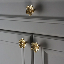 Load image into Gallery viewer, Gold Brass Flower Knobs, Pulls &amp; Handles | Drawer, Cabinet, Dresser, Kitchen Cupboard &amp; Furniture Hardware
