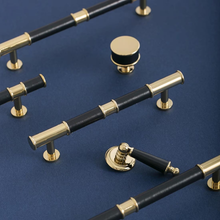 Load image into Gallery viewer, 5&quot;-7.55&quot; Deep Blue Green Leather, Brass &amp; Cream Knobs, Pulls &amp; Handles | Kitchen, Cabinet, Drawer, Cupboard, Wardrobe &amp; Closet Hardware
