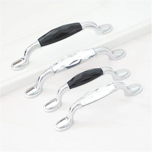 3.75", 5" (96, 128mm) Black Clear Crystal Pulls | Silver Chrome Handles, Dresser & Kitchen Cabinet Hardware, Furniture Pulls