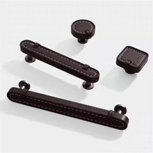 Load image into Gallery viewer, 3.78&quot;, 5&quot; Leather Drawer Pulls | Khaki White Black Knobs, Cabinet Door &amp; Dresser Handles, Kitchen Hardware
