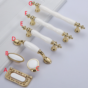 2.5"-6.3" Shiny Gold & White Ceramic Knobs, Pulls & Handles | Dresser, Drawer, Kitchen Cabinet & Door Hardware