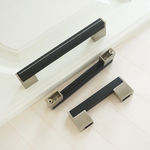 Load image into Gallery viewer, 3.78&quot;-10&quot; Black Leather &amp; Dark Brown Handles, Pulls &amp; Knobs | Cabinet, Drawer &amp; Cupboard Hardware
