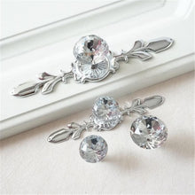 Load image into Gallery viewer, Bling Glass &amp; Crystal Drawer Knobs | Silver Chrome Clear Dresser Handles | Cabinet Pulls with BackPlate | Furniture Hardware
