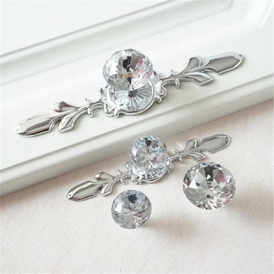 Bling Glass & Crystal Drawer Knobs | Silver Chrome Clear Dresser Handles | Cabinet Pulls with BackPlate | Furniture Hardware