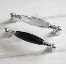 Load image into Gallery viewer, 3.78&quot;, 5&quot; (96, 128mm) Glass &amp; Crystal Dresser Handles | Chrome Clear Silver Black Modern Drawer Pulls, Cupboard &amp; Cabinet Knobs, Home Hardware
