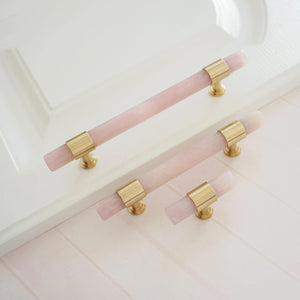 3.78", 5" Light Pink & Clear White Nature Stone Kitchen Handles | Cabinet Pulls, Dresser & Closet Drawer Pulls | Luxury Decor