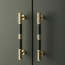 Load image into Gallery viewer, 5&quot;-7.55&quot; Deep Blue Green Leather, Brass &amp; Cream Knobs, Pulls &amp; Handles | Kitchen, Cabinet, Drawer, Cupboard, Wardrobe &amp; Closet Hardware
