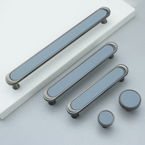 3.78"-7.55" Modern Nickel & Blue Leather Knobs & Pulls | Wardrobe, Dresser, Drawer & Cabinet Hardware Decor