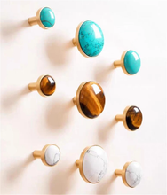 Load image into Gallery viewer, Tiger Stone, Turquoise Stone &amp; Brass Knobs, Pulls &amp; Handles | Cabinet, Drawer, Dresser, Kitchen &amp; Cupboard Decor Hardware
