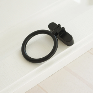 1.25" Round Brass Drop Ring Knobs & Pulls (Black Accent) | Cabinet Door, Drawer & Dresser Hardware