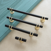 Load image into Gallery viewer, 3.78&quot;, 5.0&quot;, 6.3&quot;, 7.55&quot; Black &amp; Gold Modern Drawer Pulls | Kitchen Cabinet, Wardrobe &amp; Closet Handles, Dresser Knobs, Door Pulls
