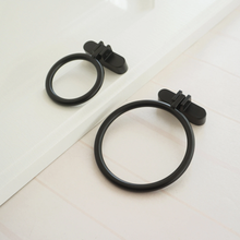 Load image into Gallery viewer, 1.25&quot; Round Brass Drop Ring Knobs &amp; Pulls (Black Accent) | Cabinet Door, Drawer &amp; Dresser Hardware
