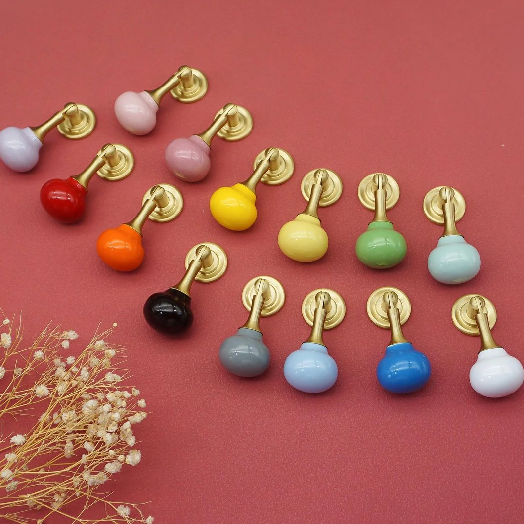 Colorful Cute Drop Ceramic Knobs & Pulls | Multi-Color (Pink, White, Blue, Green, Yellow) Unique Home Decor for Cabinets, Kid Door, Wardrobe & Dresser