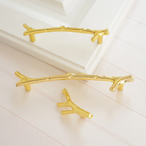 3.75", 5" Shiny Gold Branches & Twigs Cabinet Handles | Drawer Pulls, Dresser Knobs, Closet Handles, Furniture Hardware