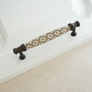 3.78", 5.0" (96mm) Ceramic Kitchen Handles | Brown, White & Brass Vintage Rural Chic Drawer & Cabinet Pulls, Dresser Knobs
