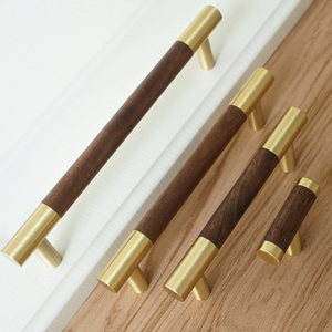 3.75", 5", 6.3" (160mm) Walnut, Beech & Brass Wardrobe Handles | Modern Kitchen Cabinet Door Handles, Closet Drawer Pulls & Dresser Knobs