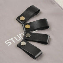 Load image into Gallery viewer, 3.78&quot;, 5&quot;, 6.3&quot; Black Leather Cabinet Handles | Gold, Silver, Gun Bronze - Dresser Drawer Pulls, Kitchen Hardware (96, 128, 160mm)
