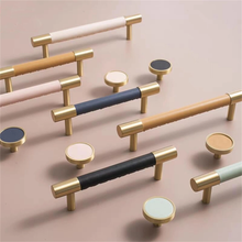 Load image into Gallery viewer, 3.78&quot;, 5&quot;, 8.8&quot; Solid Brass &amp; Leather Cabinet Pulls | Colorful Modern Black &amp; Blue Drawer Knobs, Wardrobe &amp; Dresser Kitchen Hardware, Decor
