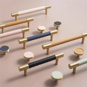 3.78", 5", 8.8" Solid Brass & Leather Cabinet Pulls | Colorful Modern Black & Blue Drawer Knobs, Wardrobe & Dresser Kitchen Hardware, Decor