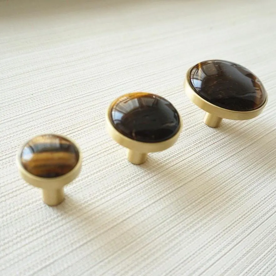 Tiger Stone, Turquoise Stone & Brass Knobs, Pulls & Handles | Cabinet, Drawer, Dresser, Kitchen & Cupboard Decor Hardware