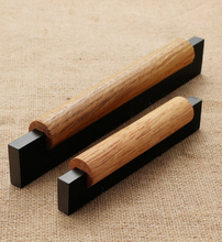 Load image into Gallery viewer, 3.75&quot;, 5&quot;, 6.3&quot; (96, 128, 160mm) Black Beech &amp; Brushed Steel Matte Aluminum Cabinet Pulls | Bar Handles for Dresser &amp; Drawer
