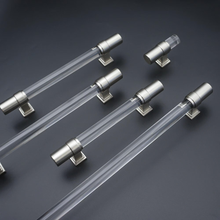 Load image into Gallery viewer, Brushed Nickel Kitchen Handles | Clear Acrylic &amp; Black Wardrobe Pulls, Cabinet &amp; Drawer Knobs, Hardware
