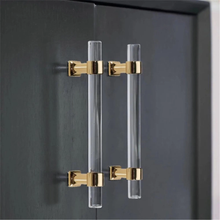 Load image into Gallery viewer, 3.0&quot;, 3.78&quot;, 5.0&quot;, 6.3&quot; Clear Gold Acrylic Knobs &amp; Square Silver Drawer Pulls | Kitchen Cabinet, Wardrobe, Closet &amp; Dresser Handles

