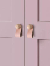 Load image into Gallery viewer, 3.78&quot;, 5&quot;, 6.3&quot; Brass &amp; Leather Cabinet Knobs | Pink, Black &amp; Blue Cowhide Door &amp; Drawer Pulls, Dresser &amp; Kitchen Knobs
