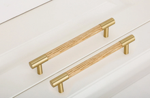 Load image into Gallery viewer, 3.75&quot;, 5&quot;, 6.3&quot; (160mm) Walnut, Beech &amp; Brass Wardrobe Handles | Modern Kitchen Cabinet Door Handles, Closet Drawer Pulls &amp; Dresser Knobs
