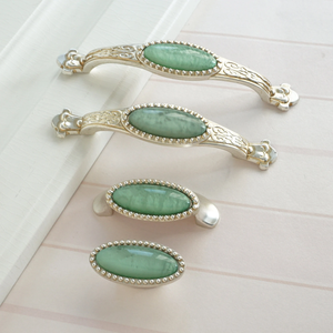 2.5"-5" Antique Silver & Turquoise Green Knobs, Pulls & Handles | Drawer, Kitchen Cabinet & Closet Hardware