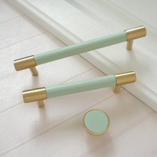 Load image into Gallery viewer, 3.78&quot;, 5&quot;, 8.8&quot; Solid Brass Cabinet Handles | Colorful Light Green Dresser &amp; Drawer Knobs, Wardrobe &amp; Kitchen Cupboard Pulls, Hardware

