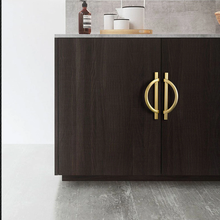Load image into Gallery viewer, Unique Semicircle Brushed Brass Drawer Pulls | Black Gold Cabinet &amp; Wardrobe Handles, Dresser Knobs, Cupboard Hardware
