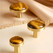Load image into Gallery viewer, Tiger Stone, Turquoise Stone &amp; Brass Knobs, Pulls &amp; Handles | Cabinet, Drawer, Dresser, Kitchen &amp; Cupboard Decor Hardware
