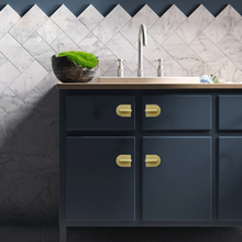 Load image into Gallery viewer, Track Design Brushed Brass Drawer Pulls | Unique Kitchen Cabinet &amp; Wardrobe Cupboard Handles, Dresser Knobs, Pulls

