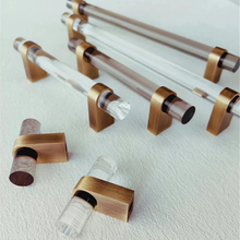 Load image into Gallery viewer, Custom-Size Clear &amp; Smoke Acrylic Knobs, Pulls &amp; Handles with Brass | Drawer, Cabinet Door, Kitchen, Dresser &amp; Bathroom Hardware
