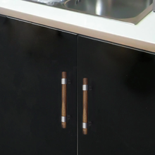 Load image into Gallery viewer, Custom Size Black Walnut Wood Cabinet Pulls | Nickel Dresser Handles, Minimalist Adjustable Wooden Drawer &amp; Kitchen Handles, Knobs
