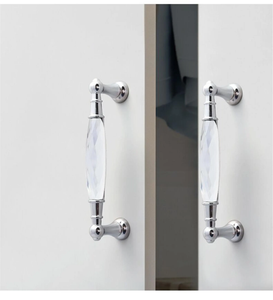 3.78", 5" (96, 128mm) Glass & Crystal Dresser Handles | Chrome Clear Silver Black Modern Drawer Pulls, Cupboard & Cabinet Knobs, Home Hardware