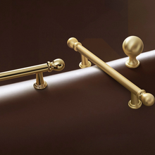 Load image into Gallery viewer, 3.78&quot;, 5&quot;, 7.55&quot; Brushed Brass &amp; Shiny Gold Knobs &amp; Pulls | Cabinet, Dresser, Drawer &amp; Kitchen Cupboard Handles
